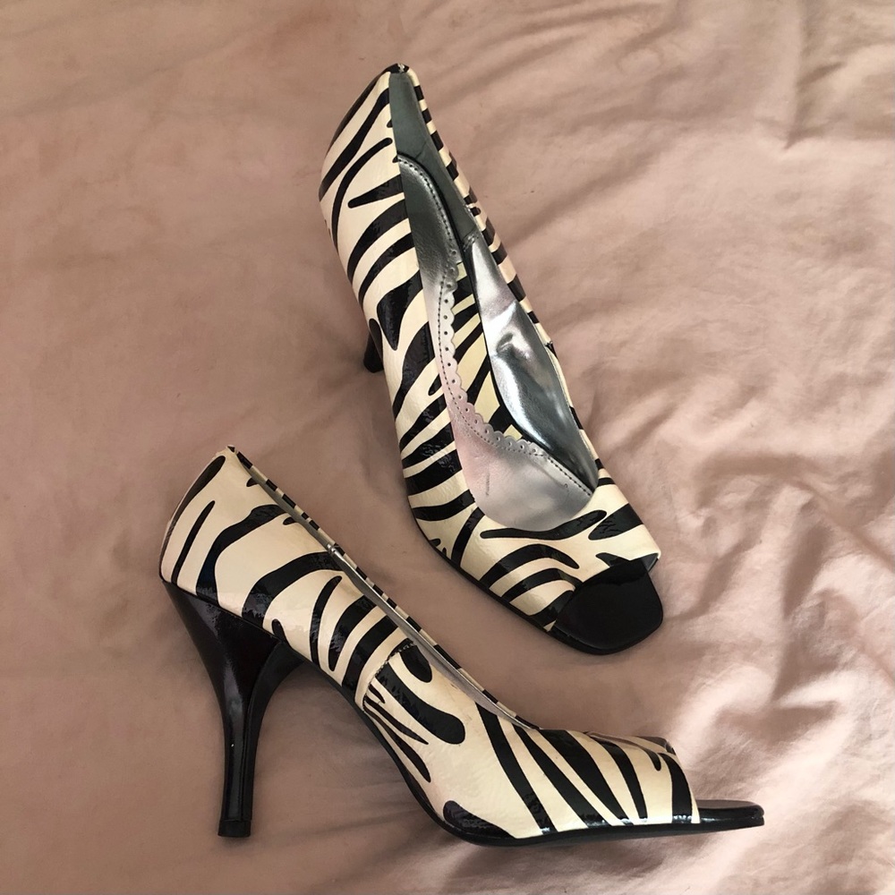 Zebra Print 4 Inch Open Toe Rampage High Heels Size 10